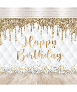 Gold White Happy Birthday Banner Decorations for Women Girls 7Wx5H Photo... - €19,19 EUR