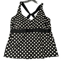 Ava &amp; Viv Womens 22W Black White Polka Dot Tankini Swim Top X Cross Back - £11.59 GBP