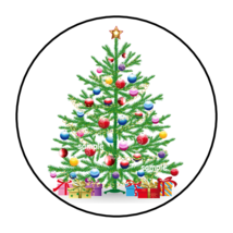 CHRISTMAS TREE ENVELOPE SEALS STICKERS LABELS TAGS 1.5&quot; ROUND PRESENTS (30) - $7.49