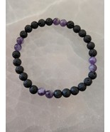 Amethyst and Lava rock 6mm. bead stretch bracelet size 7.5in. - $25.23 CAD