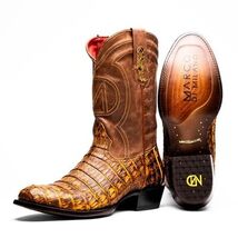 Marco Di Milano Genuine Caiman Belly Skin Cowboy Boot phoenix Mustard Brown image 3