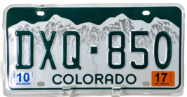 Colorado License Plate- DXQ-850 -Green White Mountain-Stickers-Expired 1... - $7.50