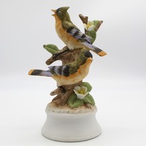 Porcelain Pair of Birds on Tree Branch Figurine Hand Painted Japan Vintage  - £8.62 GBP