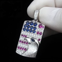 2Ct Round Cut Lab-Created Sapphire Eagle Tag Pendant 14k White Gold Plated - £309.70 GBP