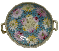 Porcelain Applied Gold Floral Mum Nippon Scalloped Rim Handle Dish Royal Kinran - £27.02 GBP