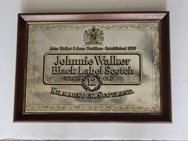 Vintage Johnnie Walker Black Label Scotch Wood Framed Mirror 21&quot;x15&quot; - £55.37 GBP