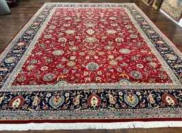 Pak Per&#39;sian Rug 9x12 Red Navy Blue Floral Allover Handmade Vintage Wool Carpet - £2,557.93 GBP