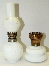 Vintage Milk Glass Mini Oil Lamps Set Of 2 One With Rose Shade 8 1/4&quot; Patio   - £29.59 GBP