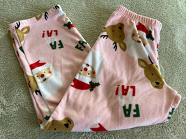 Carters Girls Pink Reindeer Santa FA LA Christmas Fleece Pajama Pants 10 - $7.35
