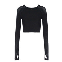 Women Fashion Open Navel Cotton Black Shirt, Sexy Long Sleeve Yoga Casual Tops - £15.13 GBP