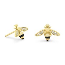 Gold Plated Sterling Silver and CZ Post Bee Earrings - £22.33 GBP