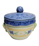Pfaltzgraff Summer Breeze Sugar Bowl with Lid 5&quot; Tall Yellow, Green &amp; Bl... - $14.62 CAD