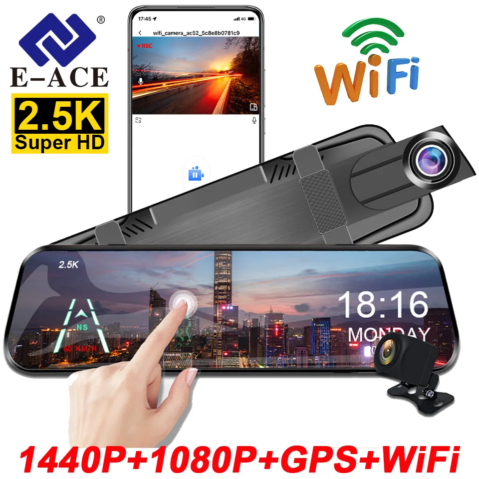 E-ACE 2.5K Mirror Camera For Car Touch Screen Video Recorder Rearview Mirror - £54.09 GBP+