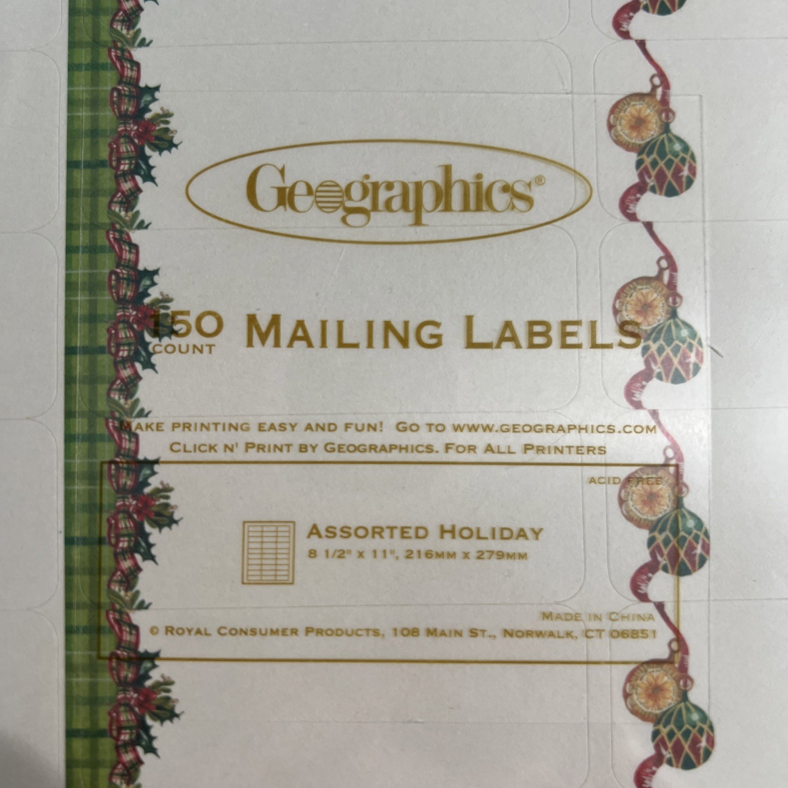 Geographics 150ct Mailing Labels Acid Free Assorted Holiday Christmas 1 x 2 5/8” Item image 2