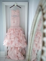 Blush Pink Sweetheart Tiered Layered Organza Mermaid Wedding Dresses  - £200.45 GBP