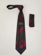 Men's Vito Rofolo From Italy Tie Hankie Gift 100% Silk VR-29 Black Red Floral image 2