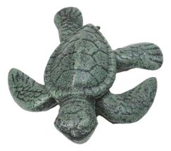 Pack Of 2 Cast Iron Green Verdigris Swimming Sea Turtle Tortoise Mini Fi... - $21.99