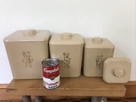 Vtg Set Lot 3 Beige Cols Prod Nesting Kitchen Canister Flour Sugar Conta... - £37.56 GBP