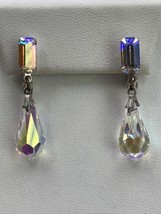 Vintage LEWIS SEGAL Teardrop AB Crystal Pierced Earrings 1-3/8&quot; long 3/8... - £14.38 GBP