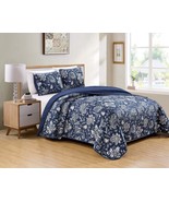 Better Home Style 3 Pc. Navy Dark Blue Luxury Lush Soft Floral Flowers, ... - $1,346.91 MXN