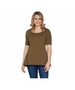 Isaac Mizrahi Live! Scoop Neck Elbow Sleeve Peplum Knit Top Desert Green... - $13.02 CAD