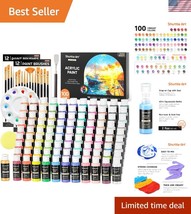 100 Vibrant Colors Acrylic Paint Set with Brushes, Sponge &amp; Palette - No... - $1,681.19 MXN