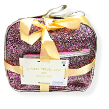 Pink Glitter Make up Travel Case Pouch 2 Piece Set Gift Beauty - £22.29 GBP