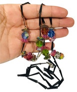 vintage facted multi colors crystals beads metal black links necklace 35” - $40.50