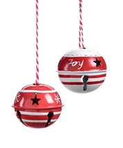 Jingle Bell Metal Ornaments Set of 6 Christmas Red & White Star Cut Outs 2.5 D image 2