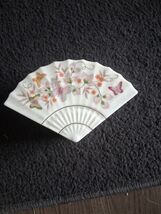 Vtg Avon Butterfly Fantasy Trinket Jewelry Box Floral Fan Shaped Ceramic... - $28.40