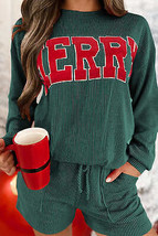 Evergreen Corded MERRY Graphic Long Sleeve Top and Shorts Set - £38.25 GBP