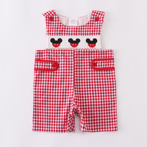 NEW Boutique Mickey Mouse Baby Boys Smocked Gingham Overall Romper Jumpsuit  - £13.38 GBP