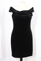 French Connection US 10 Black Velvet Off-Shoulder Drape Neck Sheath Mini Dress - £34.13 GBP