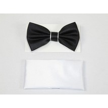Men's 2-Tone Bow Tie/Hankie Set By J.Valintin Satin JVBT-33 Black White image 2