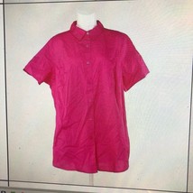 NEW Woman Within Women&#39;s Button Front Shirt SZ Large 18/20 Short Sleeves Pink - £10.24 GBP