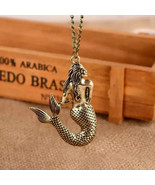 MERMAID BRONZE PENDANT antiqued gold-tone brass necklace chain pirate si... - $16.63 CAD