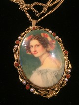 Vintage 40s Painted Portrait "cameo-style" necklace/pin