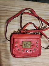 Nicole Miller RED Leather Hot Gray Lining Wallet Small Handbag Purse - $21.77