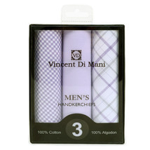 Boxed Handkerchiefs for Men, 100% Cotton Pack of 3 Pieces, fancy lavender tones - £6.29 GBP