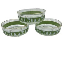 Jeanette Glass Wedgewood Grecian Green Hellenic Soup Salad Bowls Set of 3 Vintge - £18.69 GBP