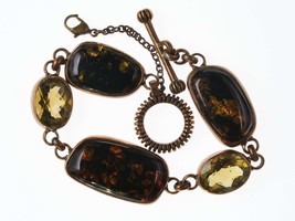 Stephen Dweck Sterling Multi-stone toggle bracelet with antique gold/bronze fini - £308.32 GBP
