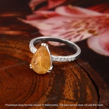 Natural Golden Rutile Quartz Ring 925 Sterling Silver Handmade Engagement Ring - £55.04 GBP