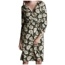 Lands End Green Ivory Floral Faux Wrap Dress Women Size M 10/12 belted - £19.32 GBP