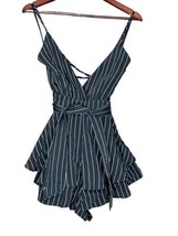 Lulus Shorts Romper Pinstripe Mini Women&#39;s Small Belted Spaghetti Straps... - $24.99