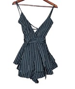 Lulus Shorts Romper Pinstripe Mini Women&#39;s Small Belted Spaghetti Straps... - £19.74 GBP