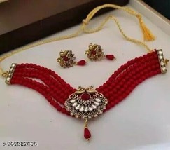 Indian Women Necklace Set Gold Plated Choker Fashion Jewelry Wedding Wear Gift - £21.95 GBP