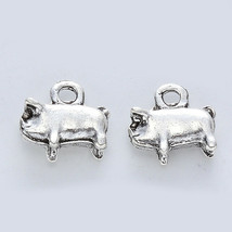 6 Pig Charms Antiqued Silver Farm Animal Pendants 2 Sided Stock Show Jewelry  - £3.13 GBP