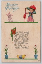 Easter Fancy Little Girl Umbrella Bunnies Chicks Flowers 1915 Postcard L22 - $6.95