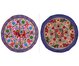 Antique elephant embroidery boho wall hanging round tapestry Table cloth  cover - £18.47 GBP+