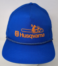 Vintage Husqvarna Chainsaw Hat Blue Snapback Baseball Cap Rope 80s 90s - £19.54 GBP